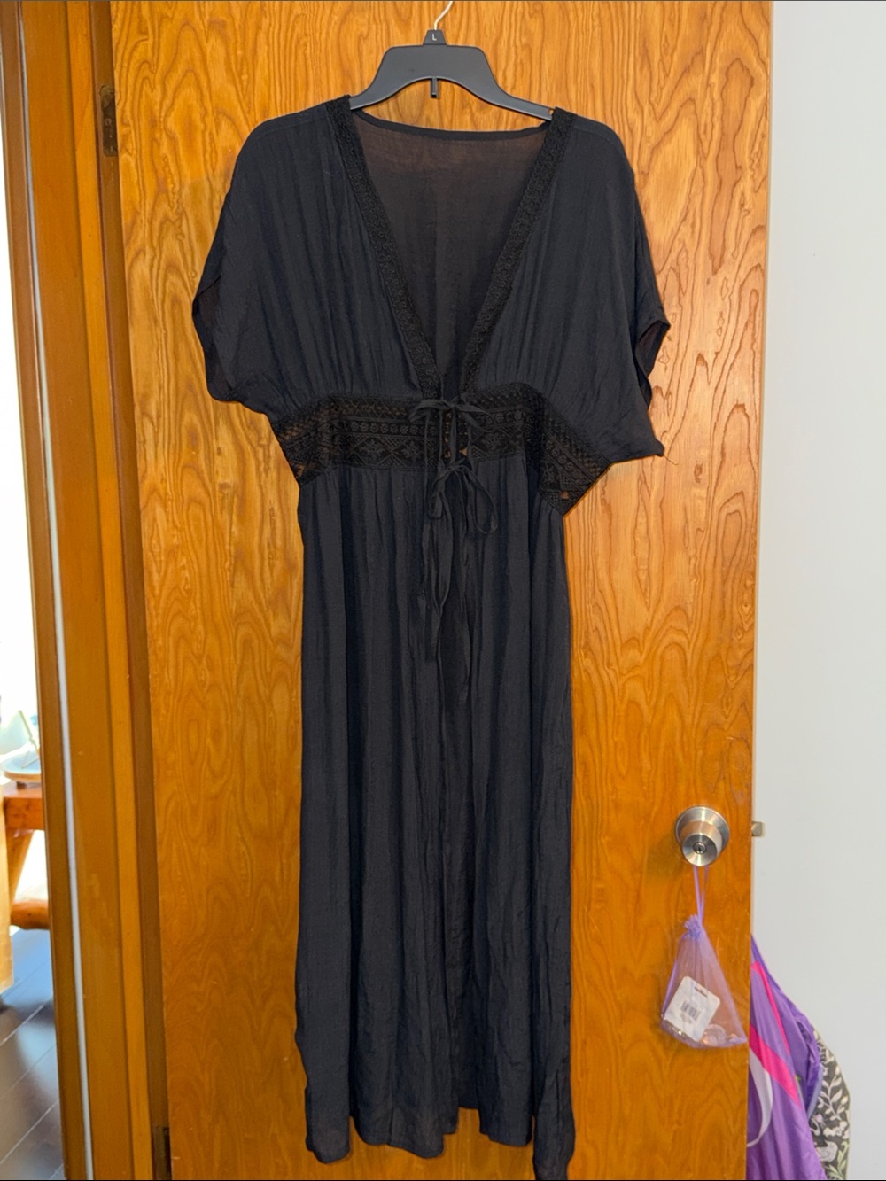 Source Unknown Black Sheer Lace-Trim Swim Coverup Maxi